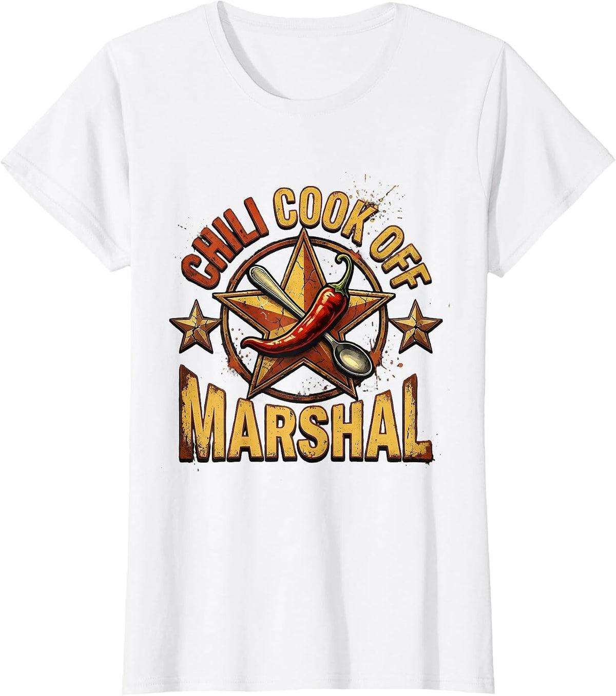 Chili Cook Off Marshal Distressed Funny Hot Sauce Lover T-Shirt - White