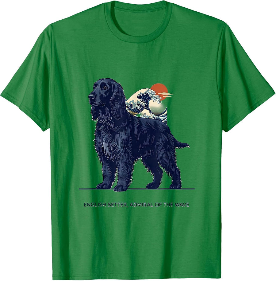 Men's English Setter Admiral of the Wave Editorial Conceptual Dog T-Shirt - Kelly Green