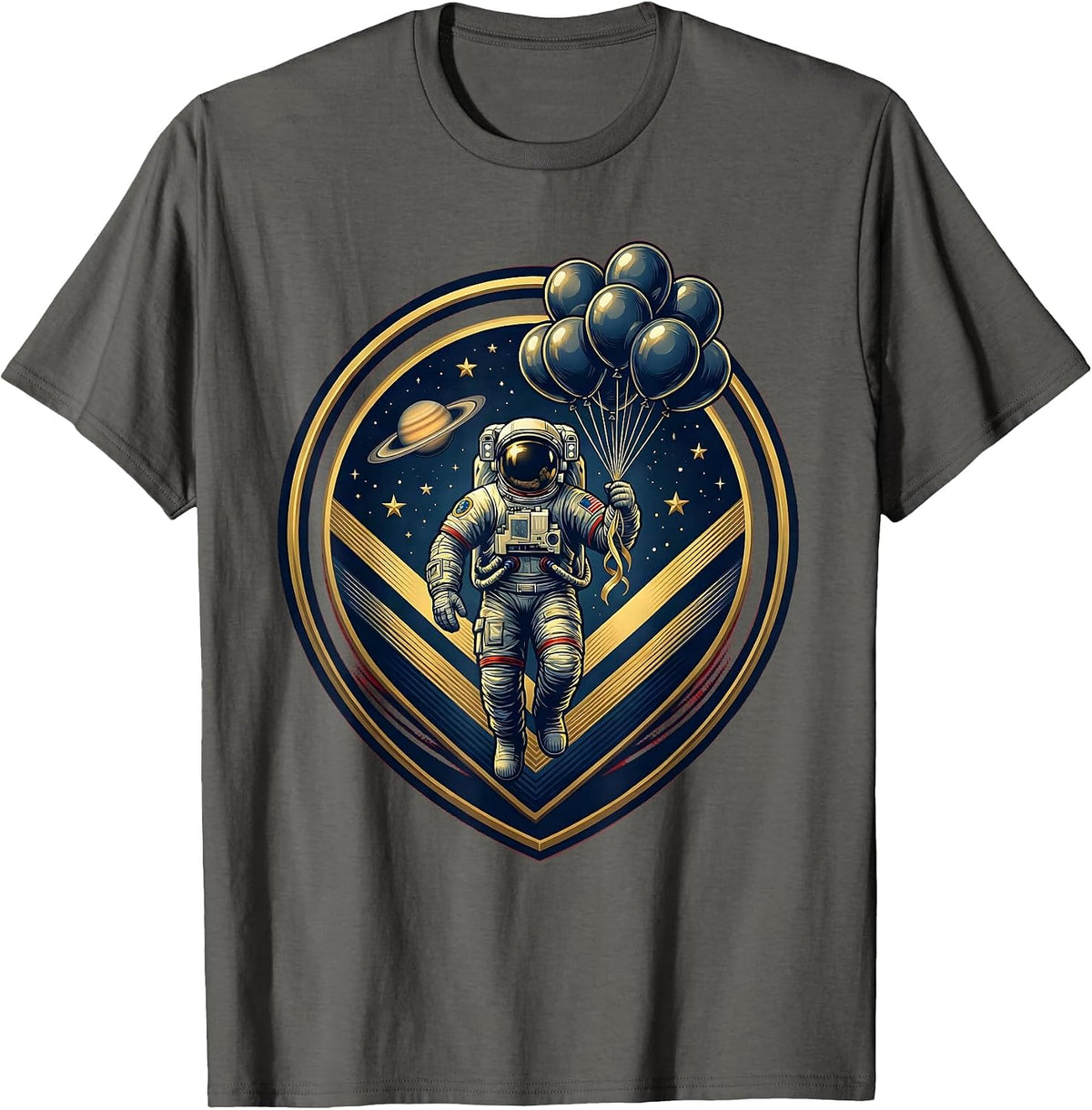 Astronaut Birthday Balloons Floating in Space T-Shirt - Asphalt Grey
