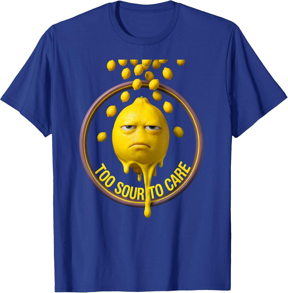 Too Sour To Care Lemon Graphic Design T-Shirt - Royal Blue