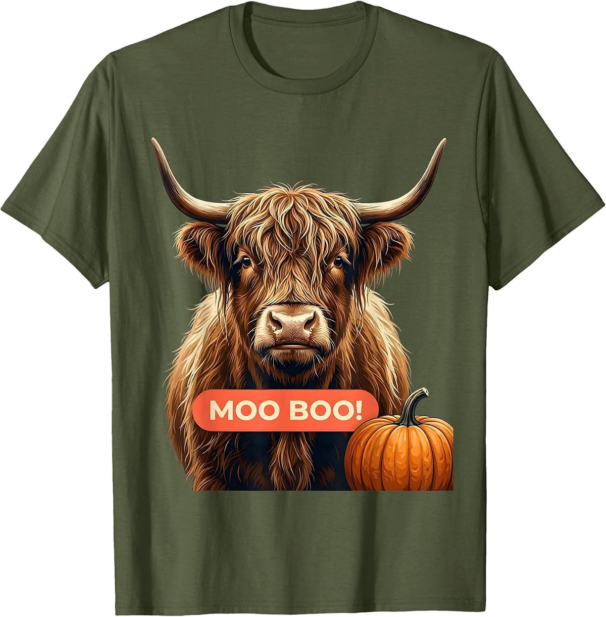 Men's Moo Boo! Funny Highland Cow Fall Halloween Pun Humor T-Shirt - Olive Green