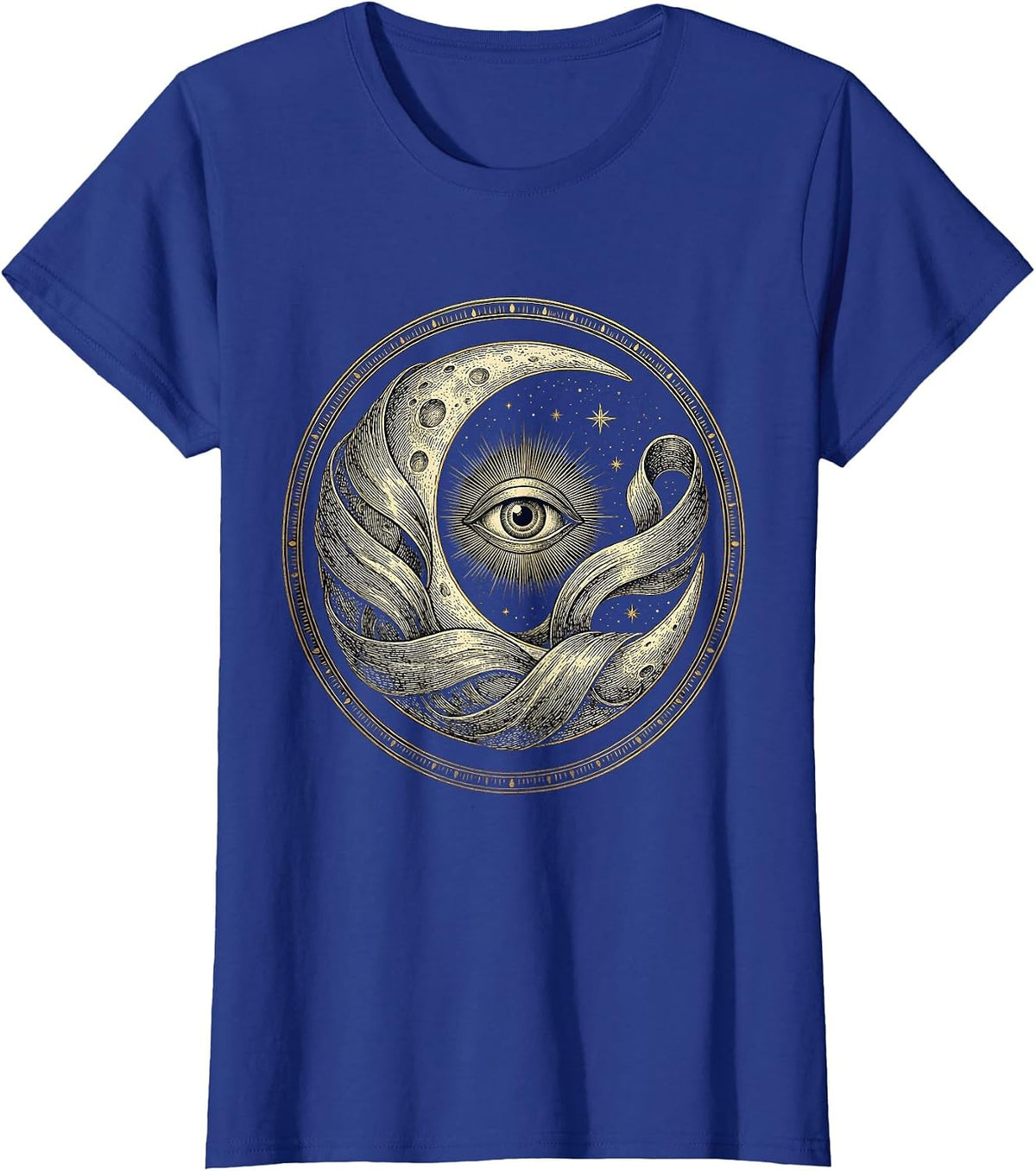 Women's Crescent Moon Aurora Borealis Night Sky Design T-Shirt - Royal Blue