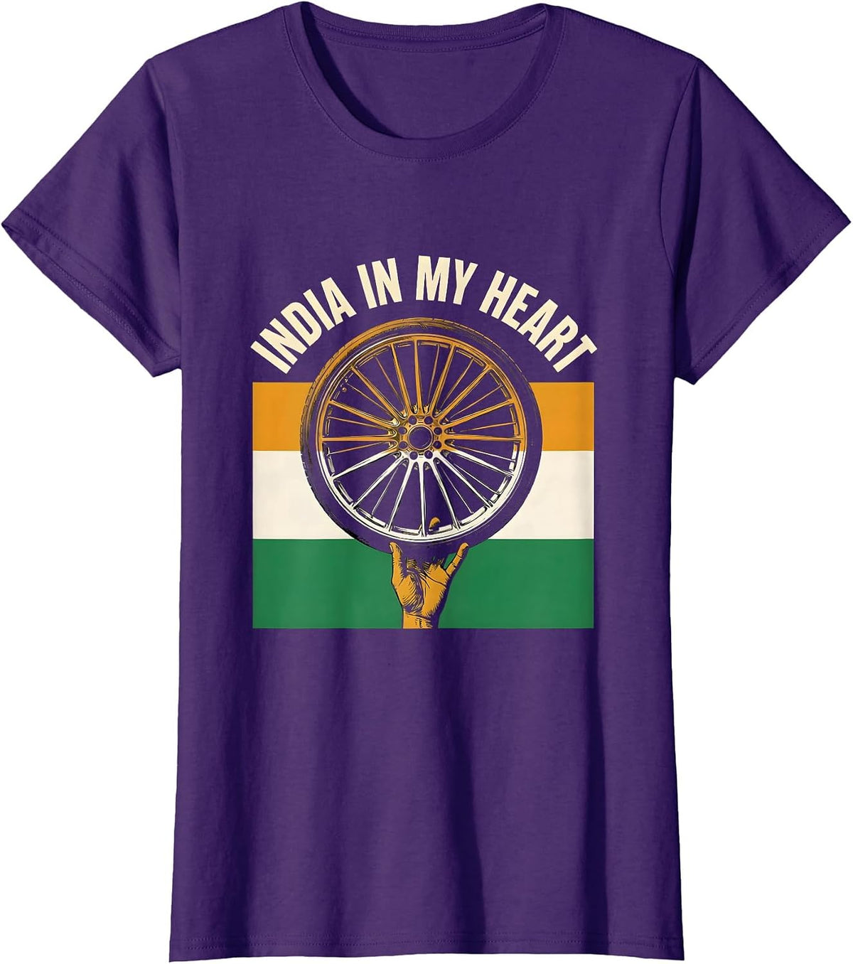 Women's India In My Heart Stencil Tricolor Flag Pride T-Shirt - Purple