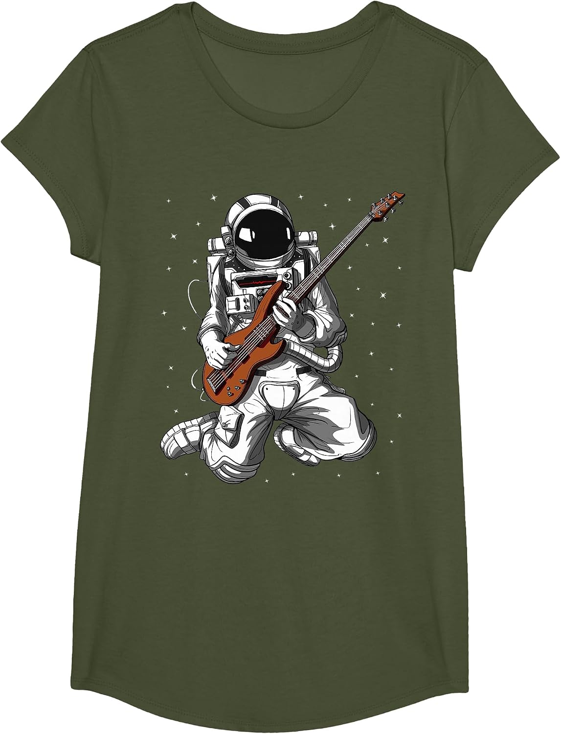 Astronaut Playing Bass Guitar Bassist Musician Guitar Player T-Shirt - Girls Olive Green