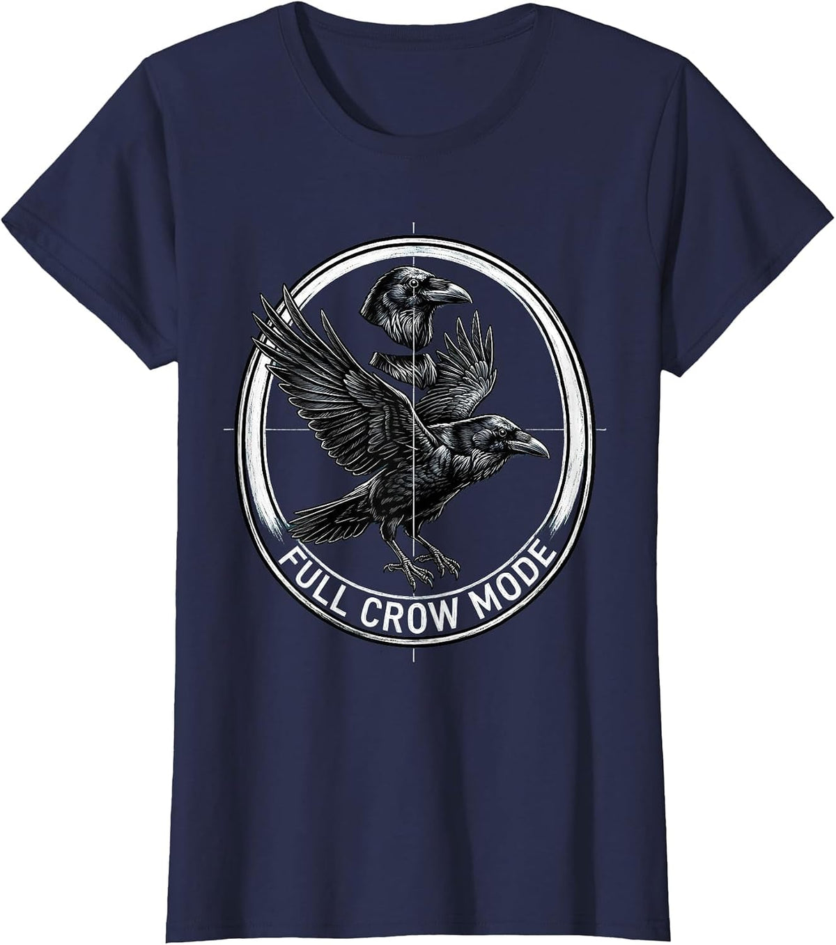 Women's Full Crow Mode Activated Bold Bird Design T-Shirt - Navy Blue