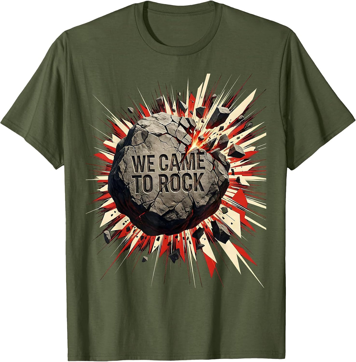 Men's We Came To Rock Bold Music Graphic Design T-Shirt - Olive Green