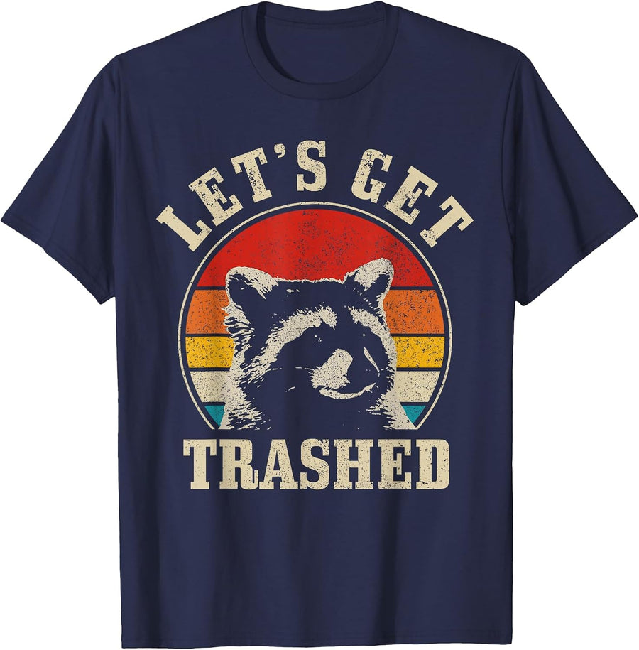 Raccoon Let's Get Trashed Vintage Retro Racoon Funny T-Shirt - Navy Blue