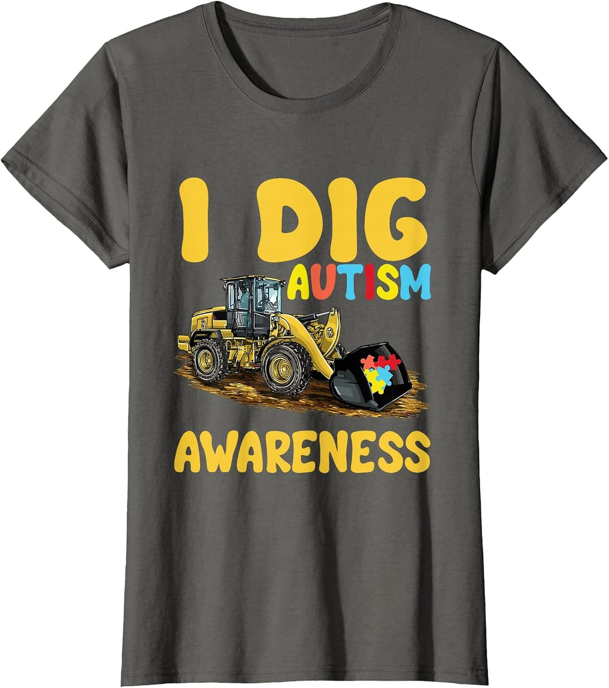I Dig Autism Awareness Tractor Puzzle Toddlers Kids Boys T-Shirt - Asphalt Grey