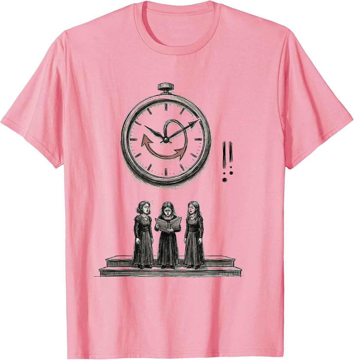 Men's Hand-Sketched Choir Clock Singer Humor Gift T-Shirt - Pink