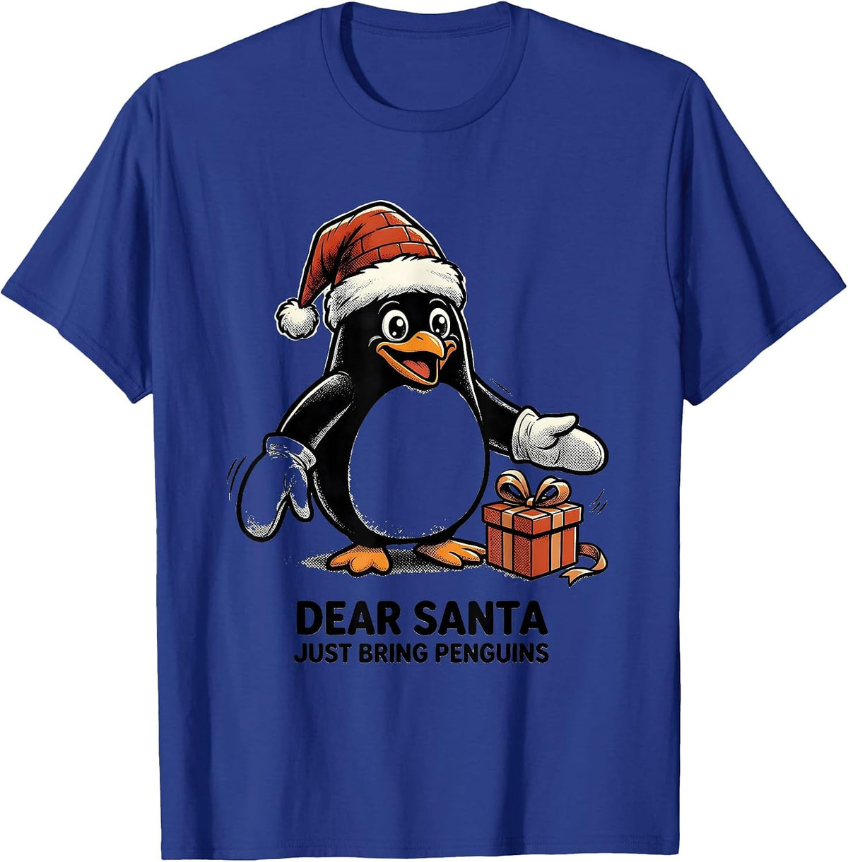 Dear Santa Just Bring Penguins Retro Cartoon Penguin Lover T-Shirt - Royal Blue