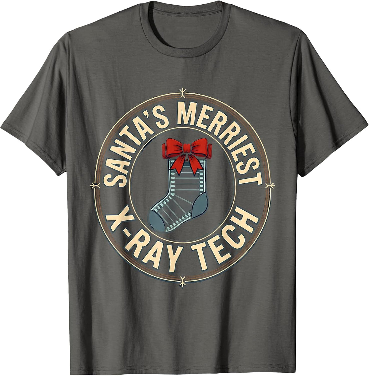 Santa's Merriest X-Ray Tech Funny Radiology Tech Christmas T-Shirt - Asphalt Grey