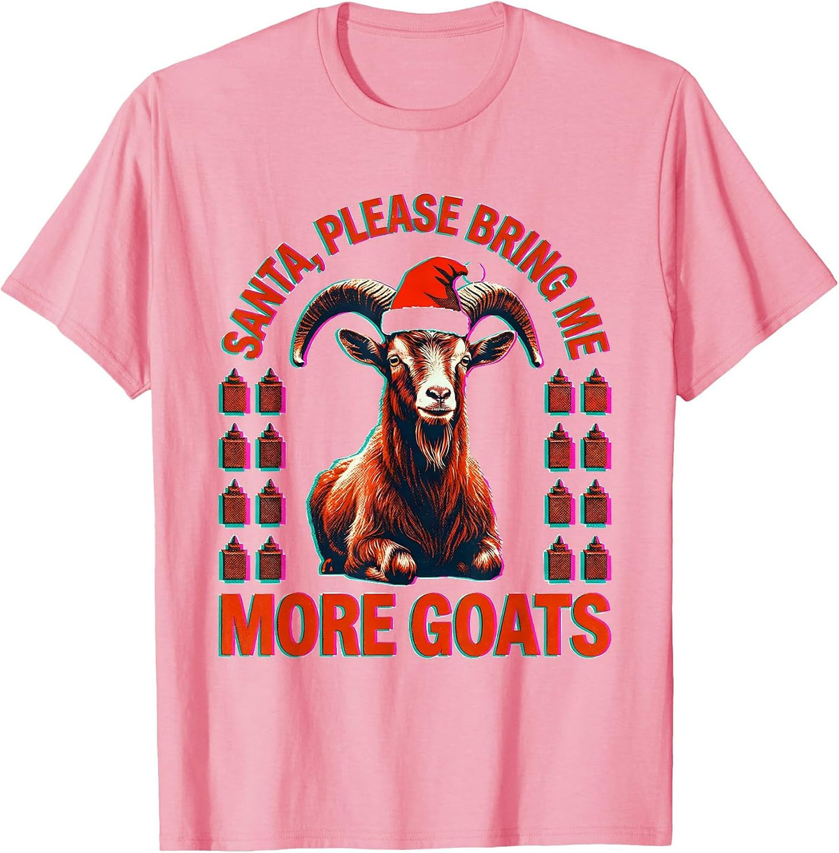 Men's Santa, Please Bring Me More Goats Whimsical Farm Animal T-Shirt - Pink