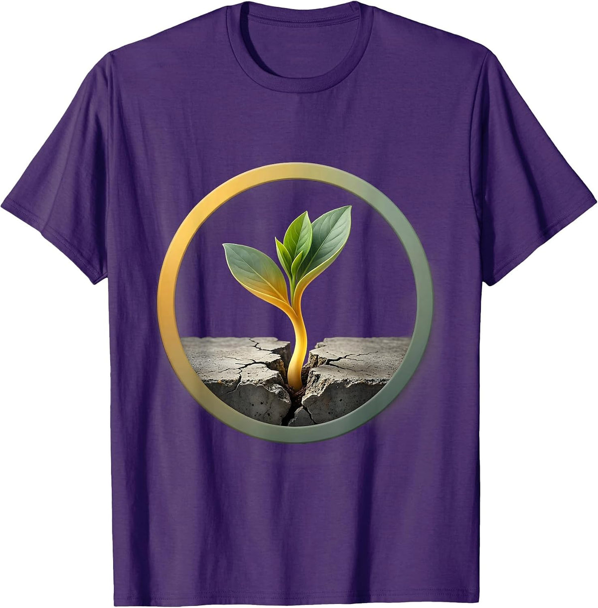 Small Plant Breaking Through Cracked Concrete T-Shirt - Purple