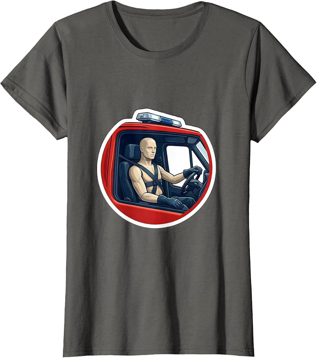 Women's Ambulance Cab Calm Medic Sticker Style EMT Paramedic T-Shirt - Asphalt Grey