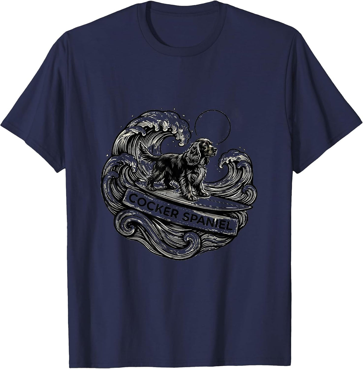 Men's Cocker Spaniel Line Art Funny Surf Dog Breed Owner Gift T-Shirt - Navy Blue