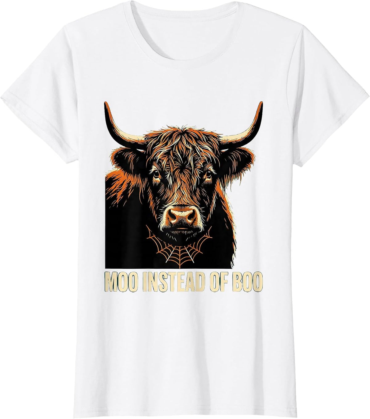 Moo Instead Of Boo Funny Highland Cow Halloween Humor T-Shirt - White