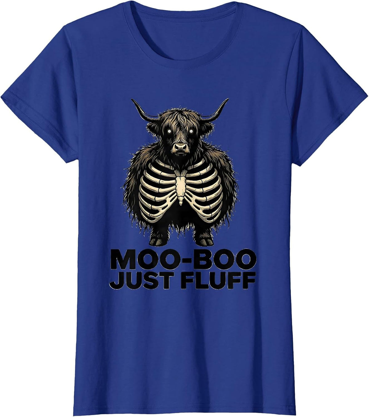Women's Moo-BOO, Just Fluff Cute Highland Cow Halloween Fall Costume T-Shirt - Royal Blue