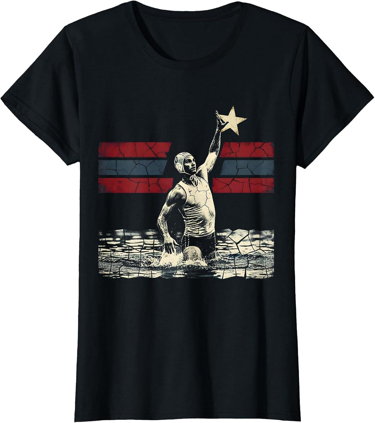 Water Polo Player Lunging for Goal Graphic T-Shirt - Black