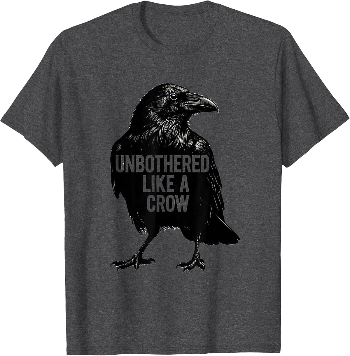 Men's Unbothered Like a Crow Witchy Bird Design T-Shirt - Dark Heather Grey