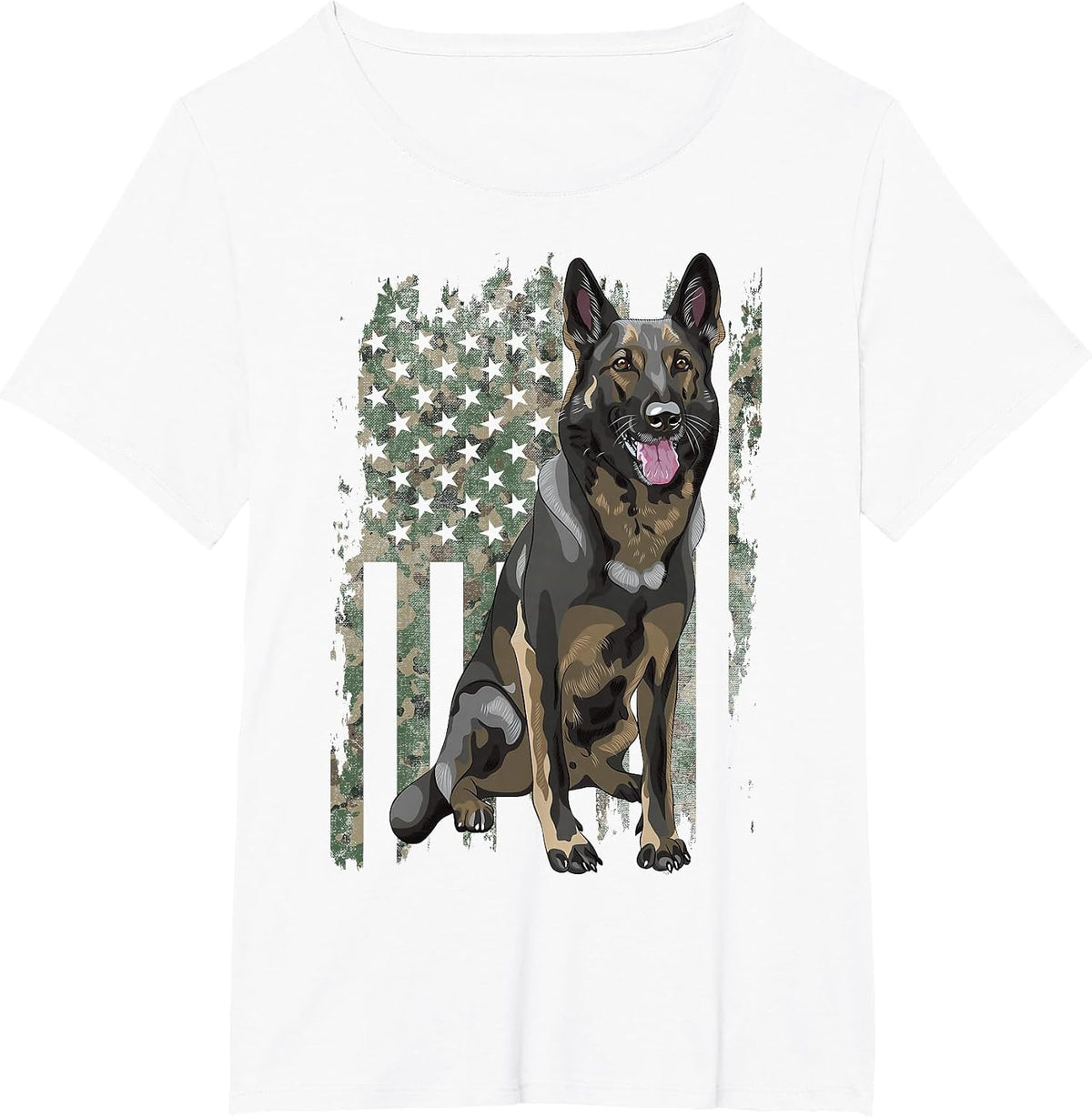 German Shepherd Shirt Patriotic Camouflage American Flag Dog Breed T-Shirt - White