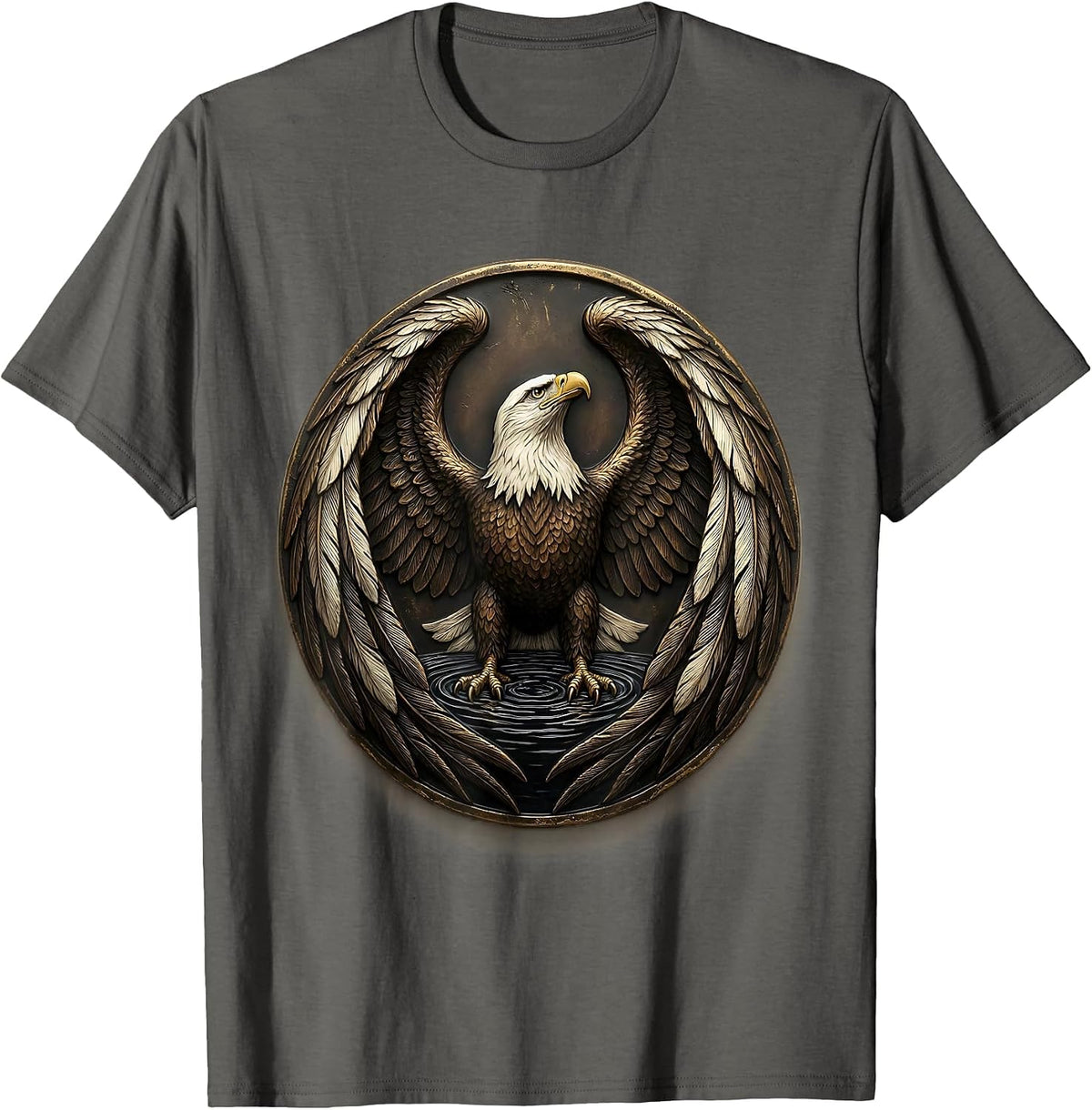 Vintage Bald Eagle Rising Circle Faith Pride T-Shirt - Asphalt Grey