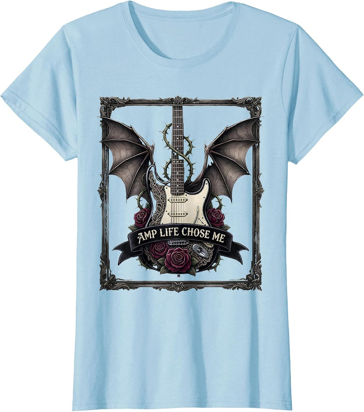 Women's Amp Life Chose Me Heavy Metal Music Design T-Shirt - Baby Blue