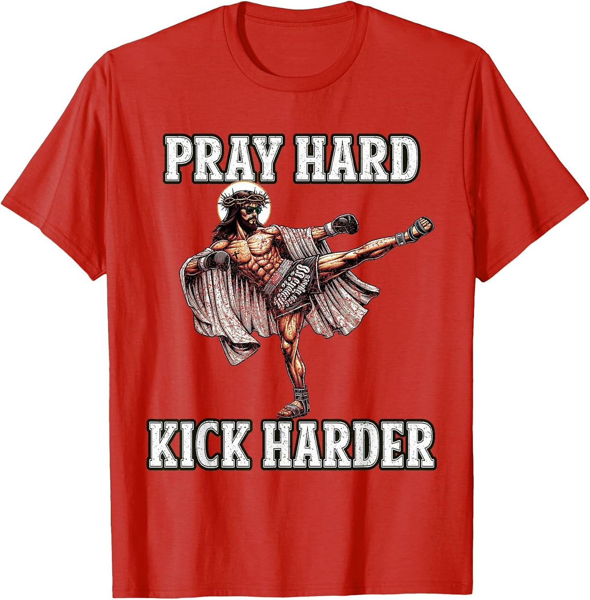 Funny Muay Thai Lord Jesus Thai Boxing Kickboxing Christian T-Shirt - Red