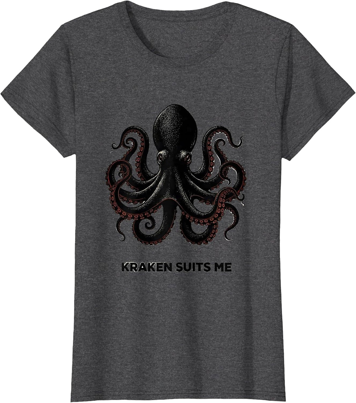 Women's Kraken Suits Me Blackwork Dotwork Octopus Lover Vintage Sea T-Shirt - Dark Heather Grey
