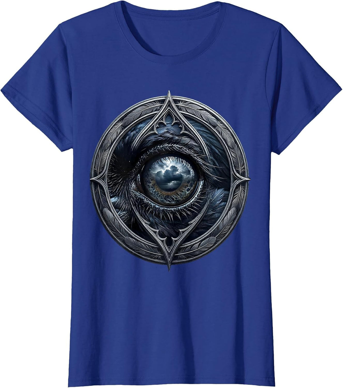 Women's Crow Eye Close-Up Sky Reflection Graphic T-Shirt - Royal Blue