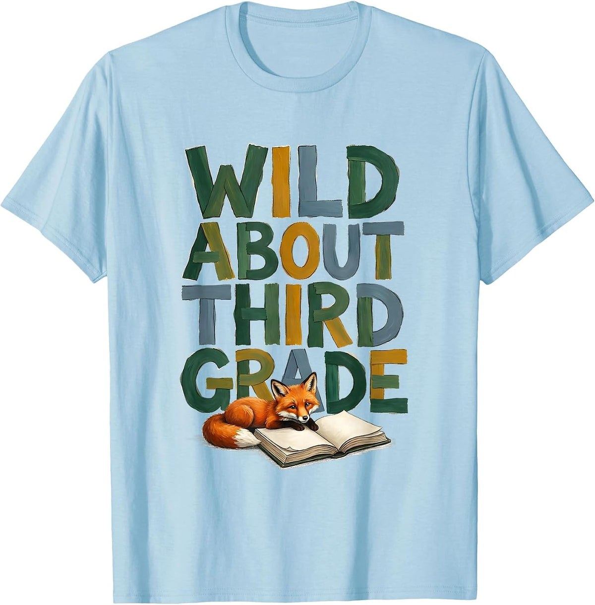 Men's Wild About Third Grade Storybook Teacher Animal Print School T-Shirt - Baby Blue