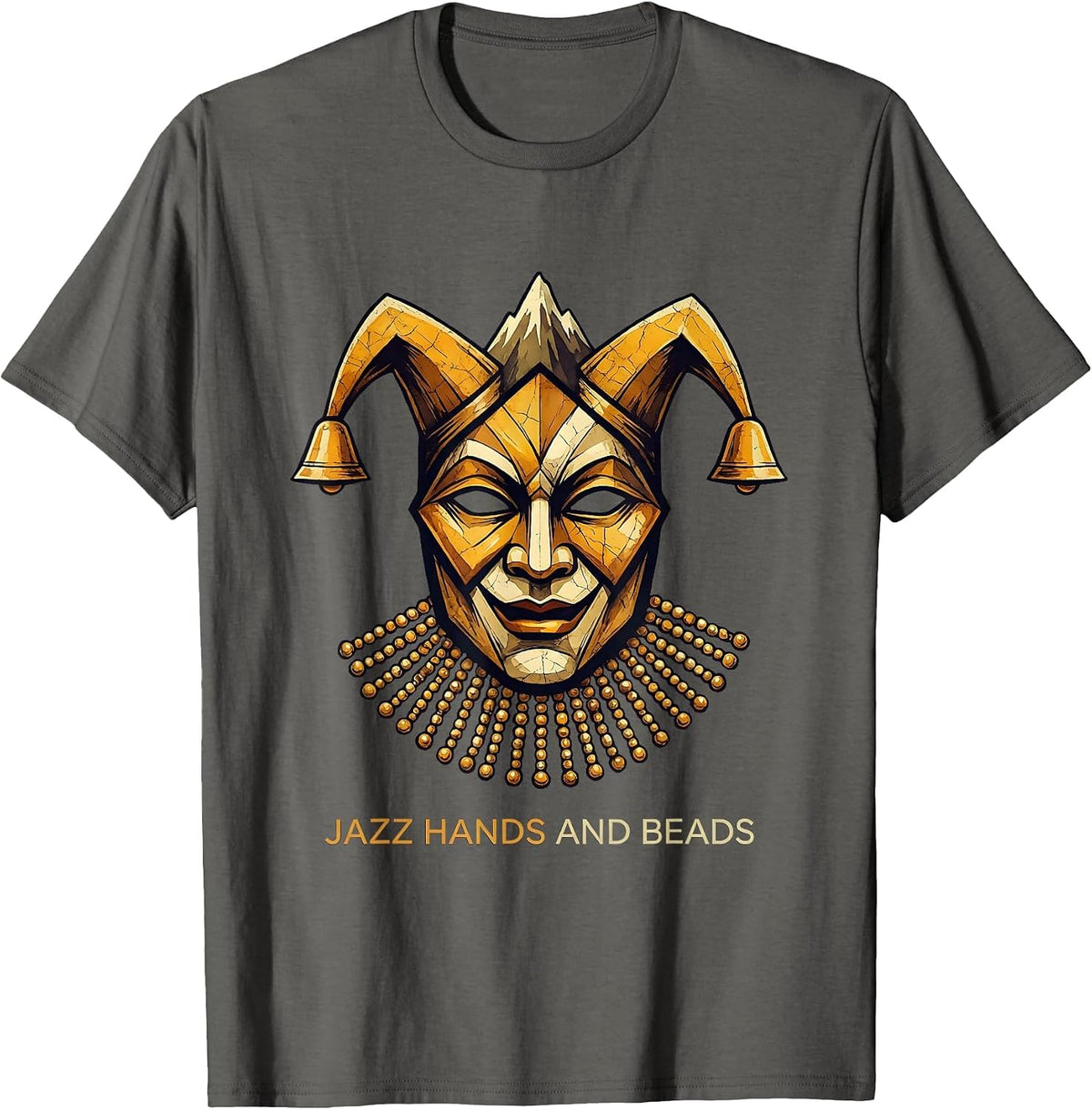 Jazz Hands and Beads Mardi Gras Celebration Design T-Shirt - Asphalt Grey