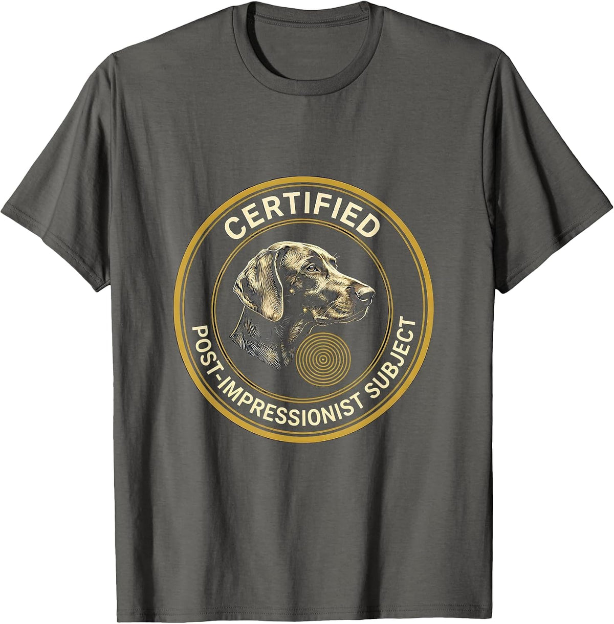 Men's Certified Post-Impressionist Subject Dog Lover Whimsical Art T-Shirt - Asphalt Grey