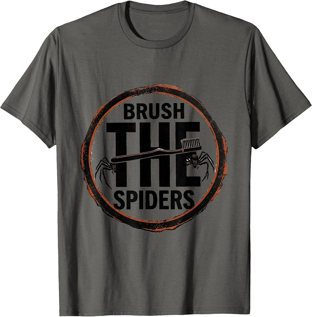 Brush the Spiders Rubber Stamp Halloween Dentist Dental Pun T-Shirt - Asphalt Grey