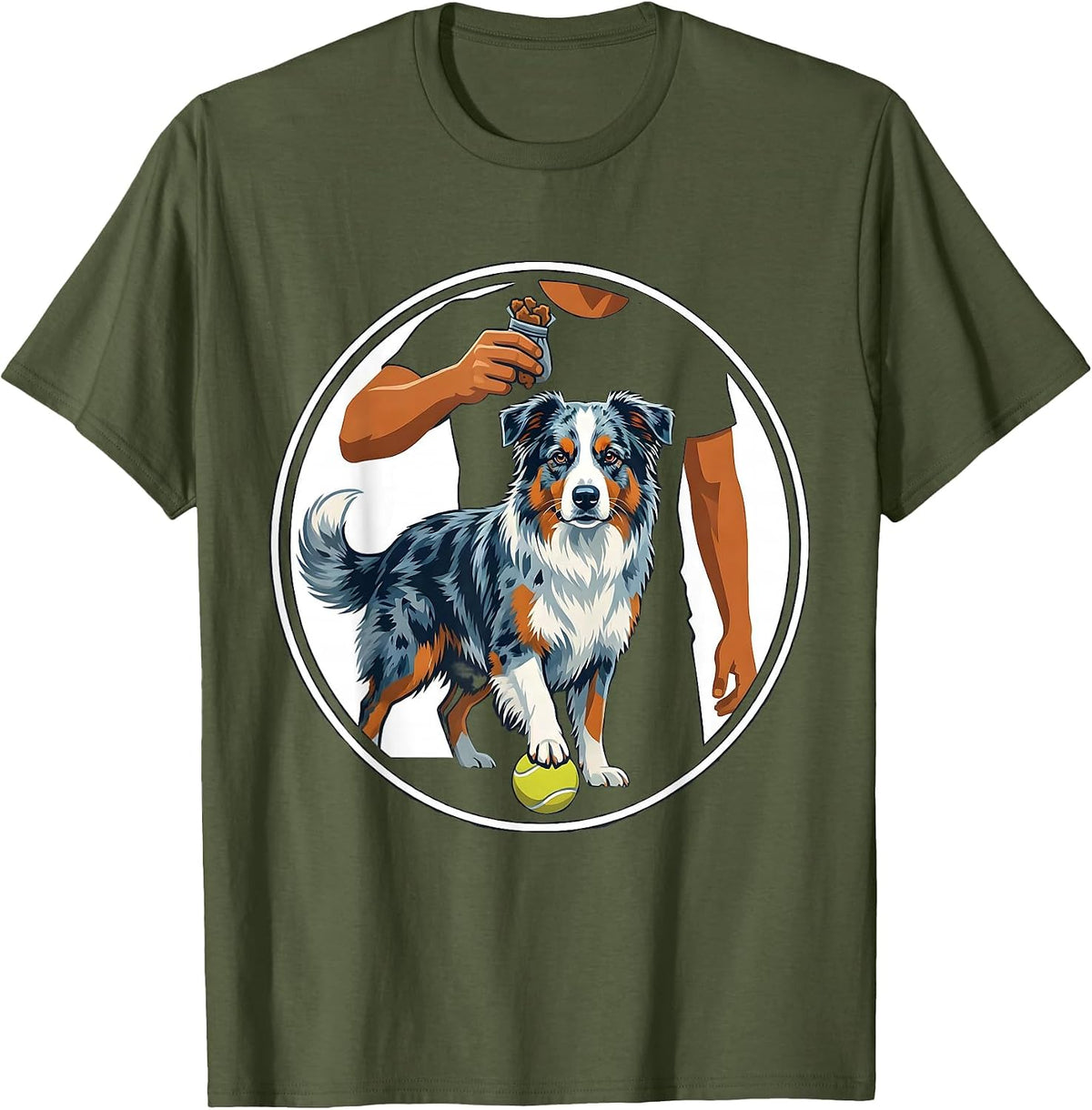 Men's Sealed Badge Blue-Merle Australian Shepherd Dog Mom Dad T-Shirt - Olive Green