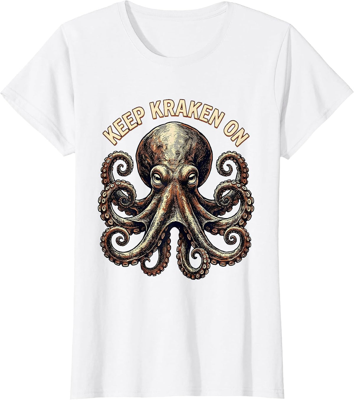 Keep Kraken On Vintage Octopus Lover Ocean Animal Art T-Shirt - White