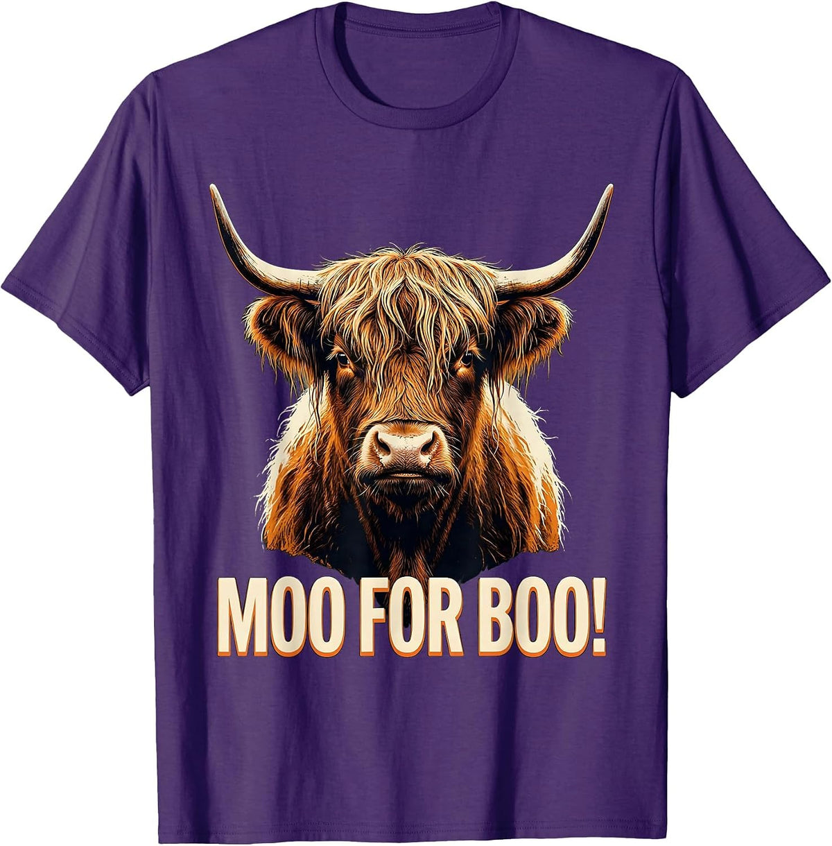 Moo For Boo! Whimsical Highland Cow Halloween Fall Humor T-Shirt - Purple