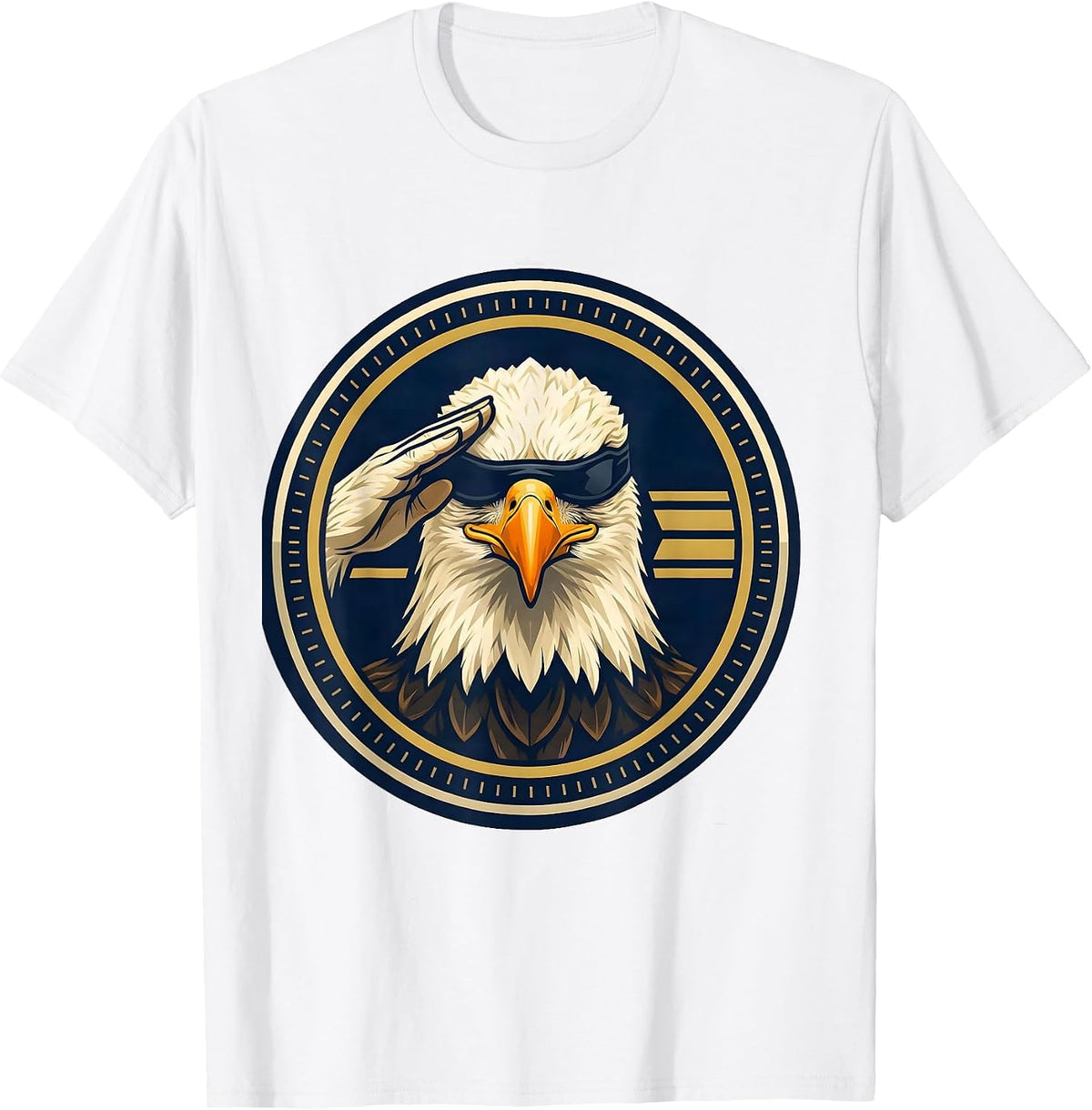 Men's Bald Eagle Self-Salute Emblem Eagle Lover Humor T-Shirt - White