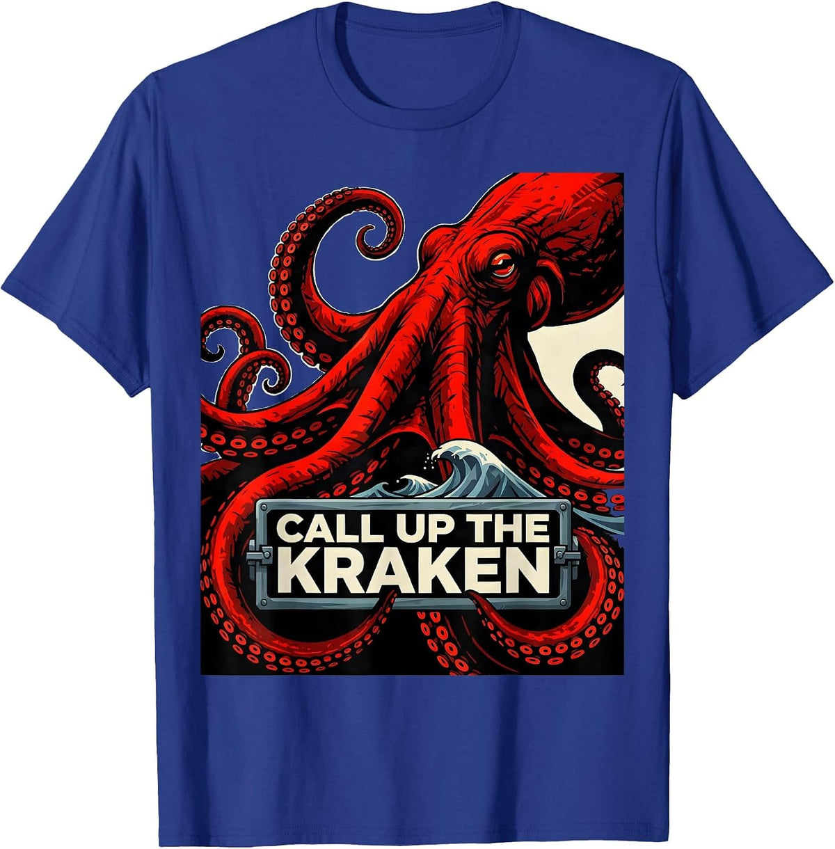 Men's Call Up The Kraken Constructivist Poster Octopus Lover Ocean T-Shirt - Royal Blue