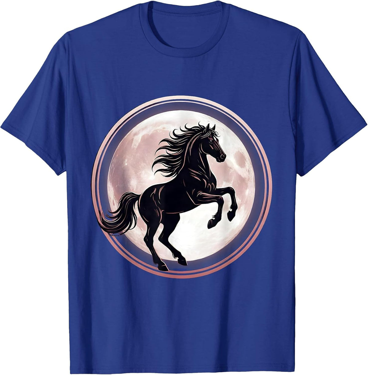 Men's Rearing Horse Silhouette Full Moon Graphic T-Shirt - Royal Blue