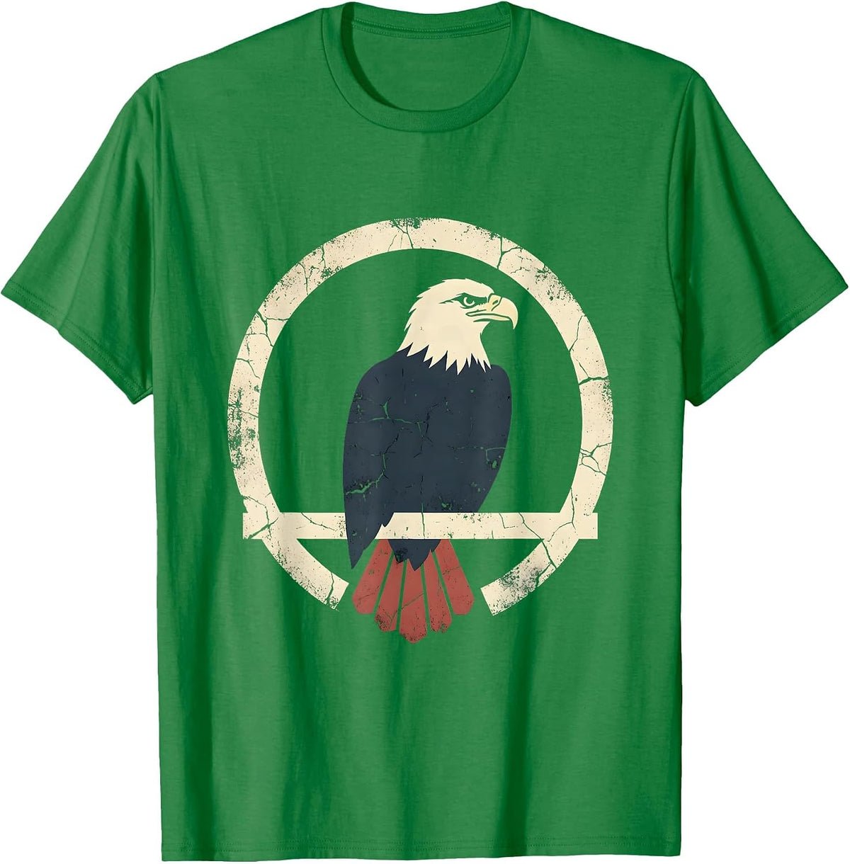 Men's Red White and Blue Bald Eagle Perched on Branch T-Shirt - Kelly Green