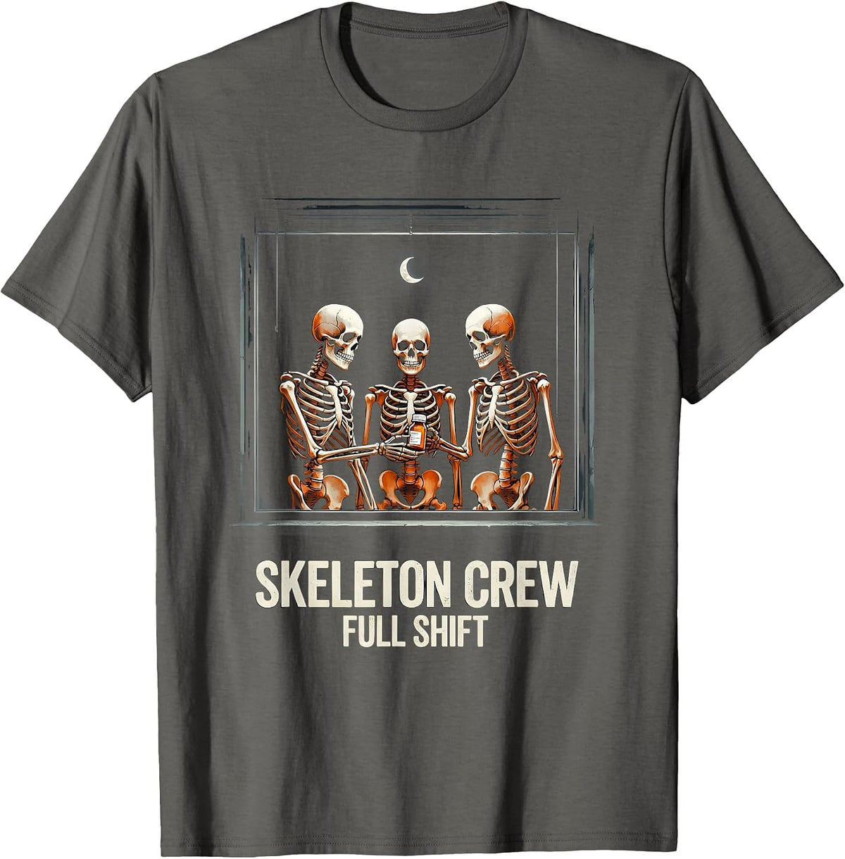 Men's Skeleton Crew, Full Shift Funny Pharmacy Tech Halloween T-Shirt - Asphalt Grey