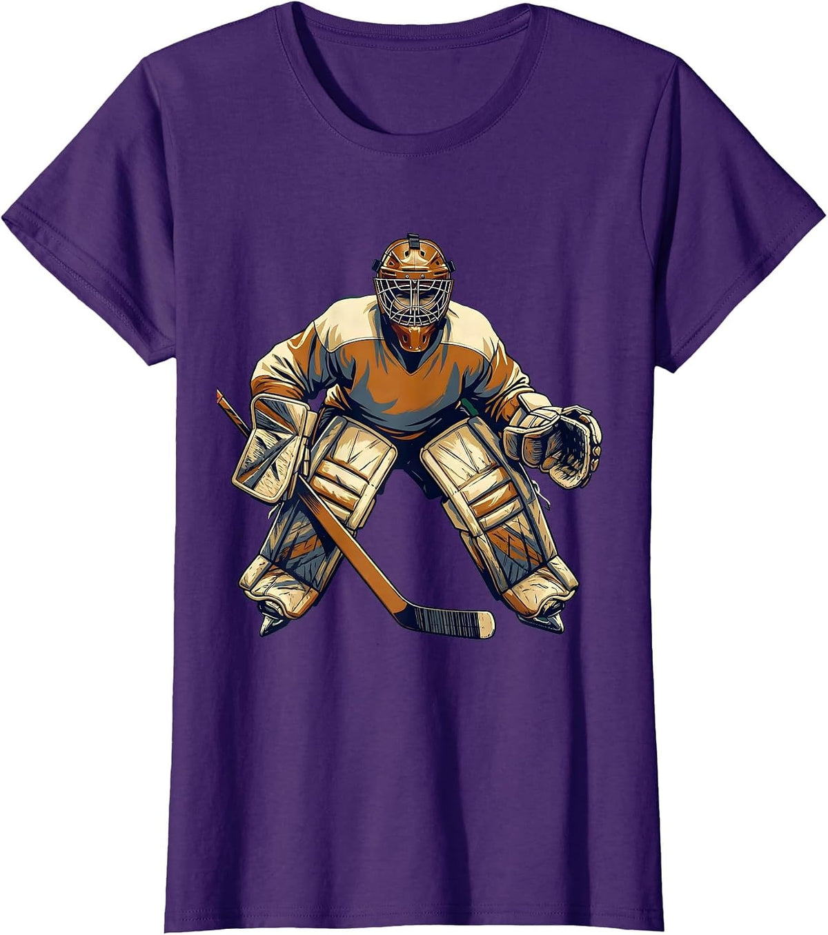 Women's Vintage Hockey Goalie Classic Leather Mask Graphic T-Shirt - Purple