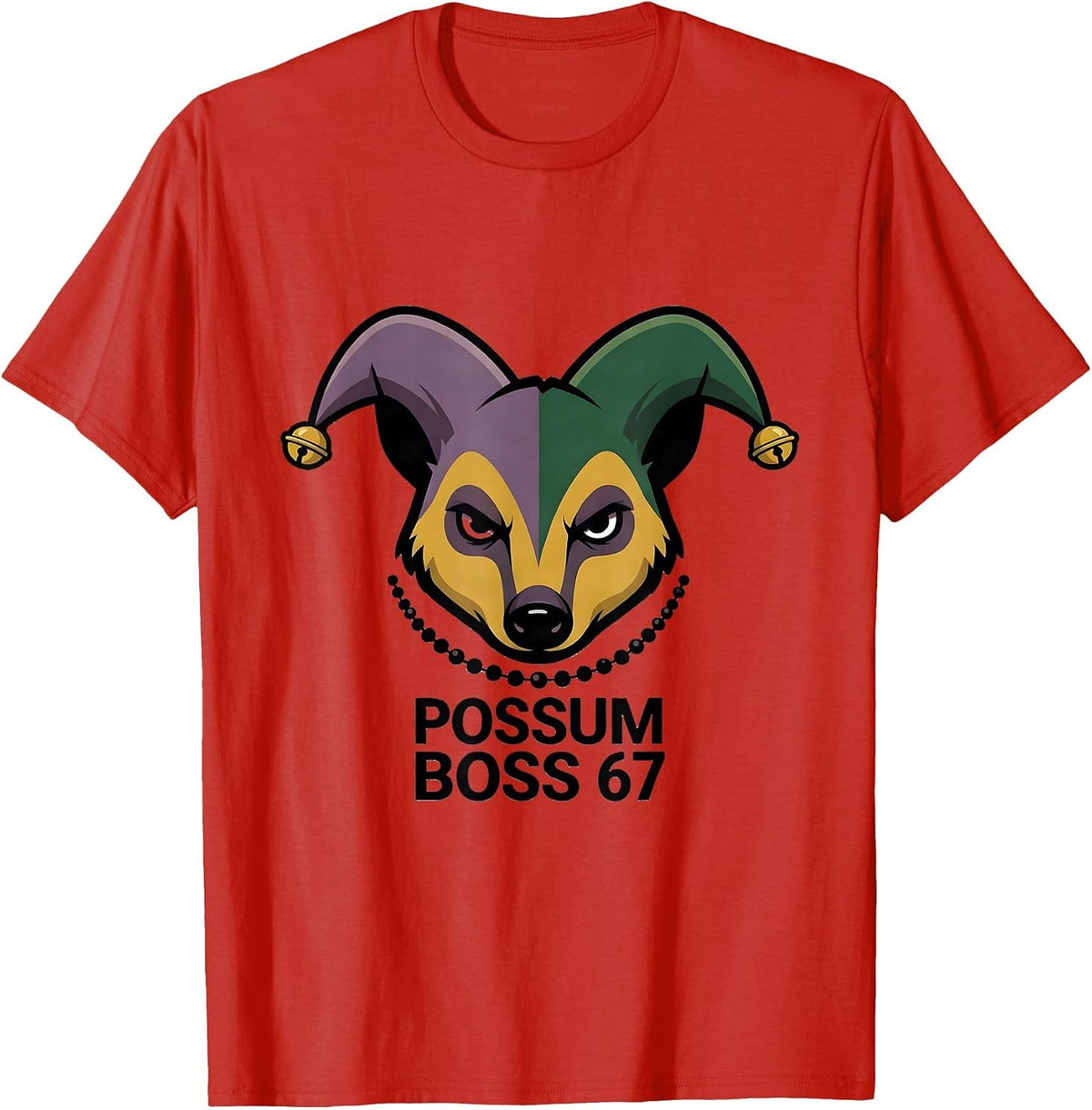 Men's Possum Boss 67 Editorial Conceptual Mardi Gras Six Seven T-Shirt - Red