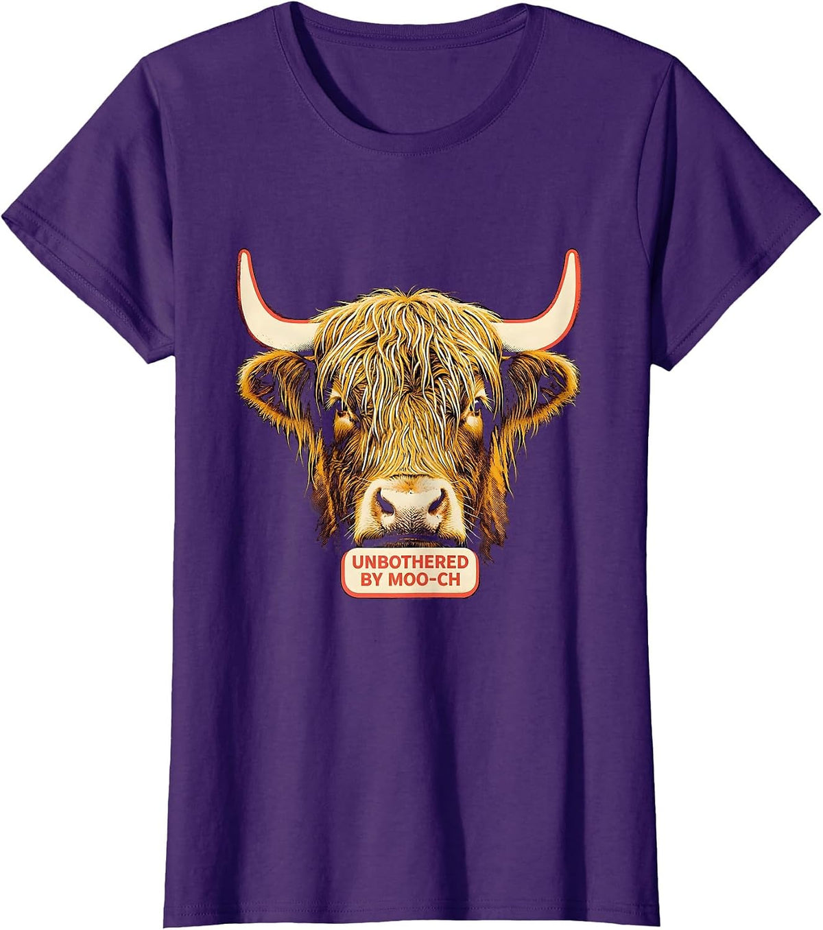Women's Unbothered By Moo-ch Funny Highland Cow Floral Humor T-Shirt - Purple