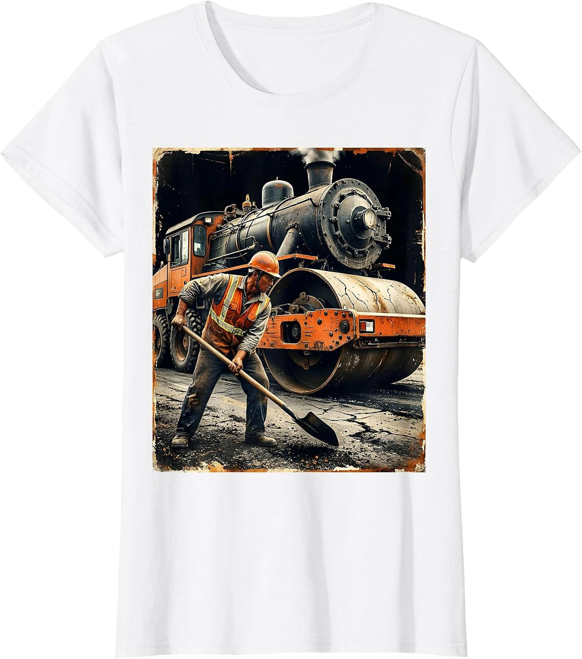 Labor Day Road Paver Steam Roller Graphic T-Shirt - White