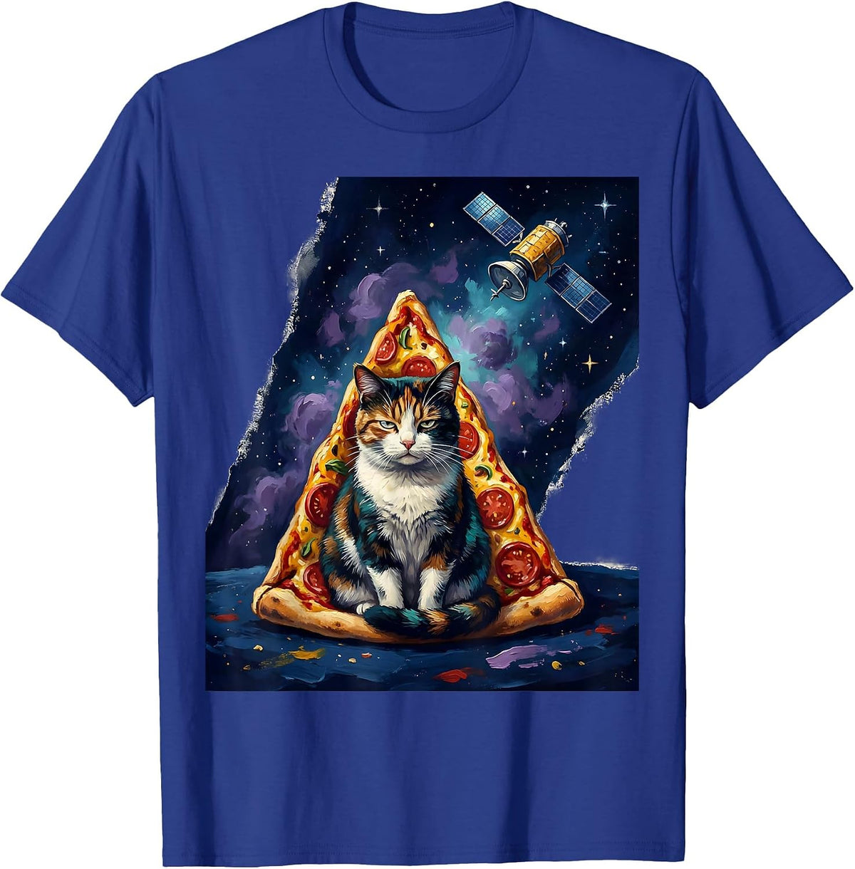 Men's Deadpan Cat In Pizza Slice Space Meme Humor T-Shirt - Royal Blue
