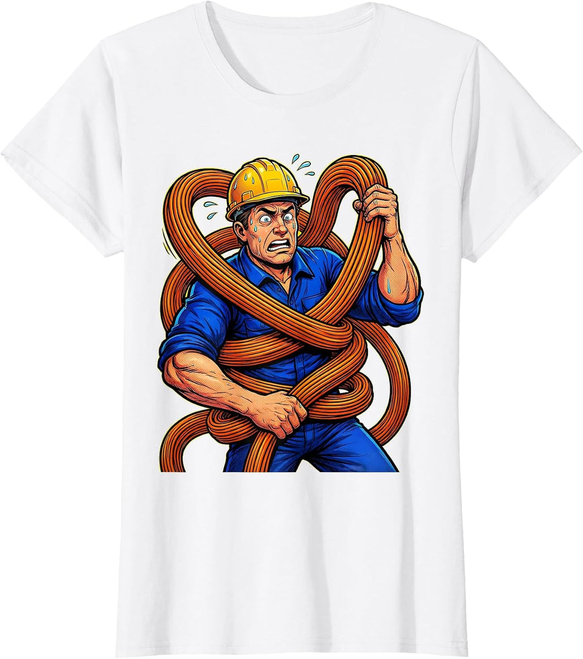 Electrician Tangled Extension Cord Funny Graphic T-Shirt - White