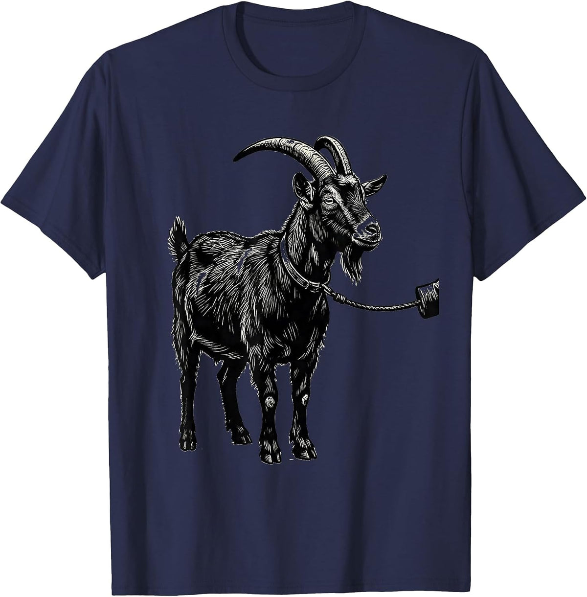 Goat Profile Linocut Farm Animal Humor T-Shirt - Navy Blue
