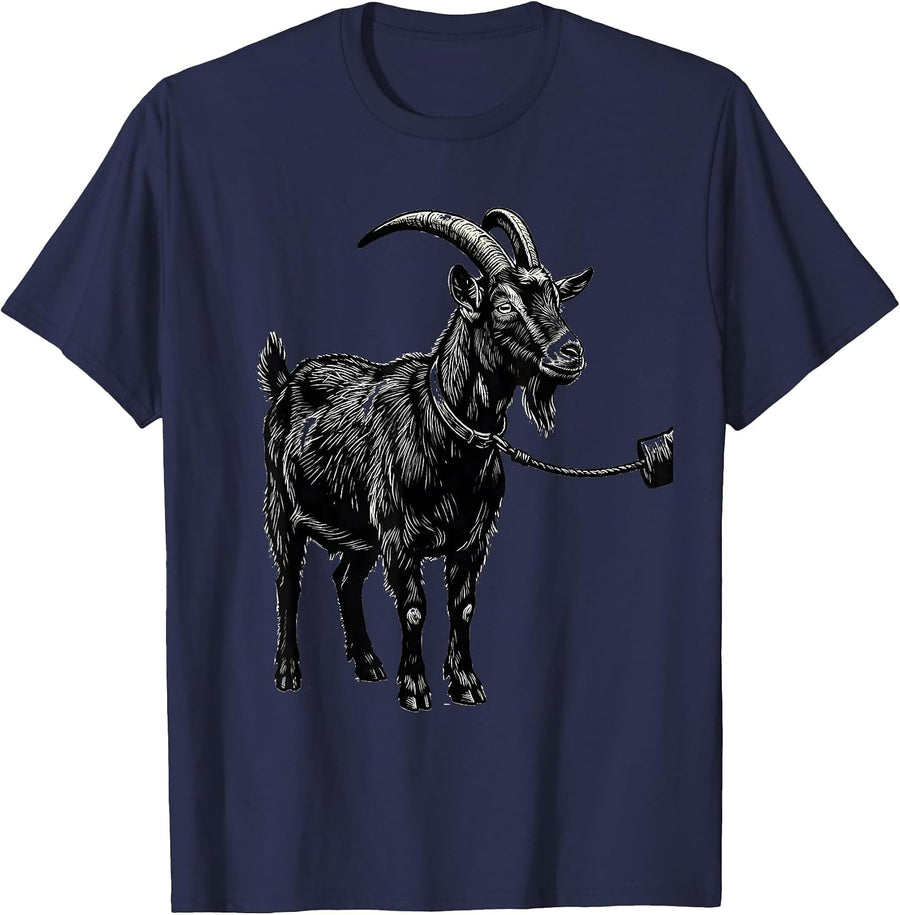 Goat Profile Linocut Farm Animal Humor T-Shirt - Navy Blue