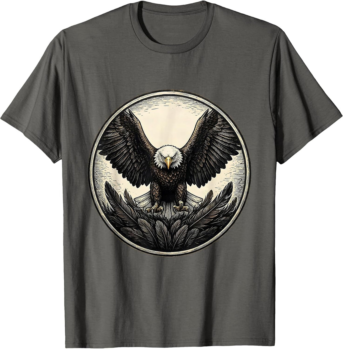 Men's Bald Eagle Sealed Badge Vintage Mascot Pride T-Shirt - Asphalt Grey